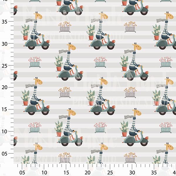Girafe in a motorbike seamless pattern for fabric by Marta Munte Pattern Designs